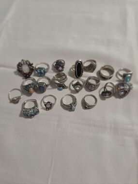 Sterling Silver Mixed Gemstone Ring Collection - Blue, Black, Purple Accents